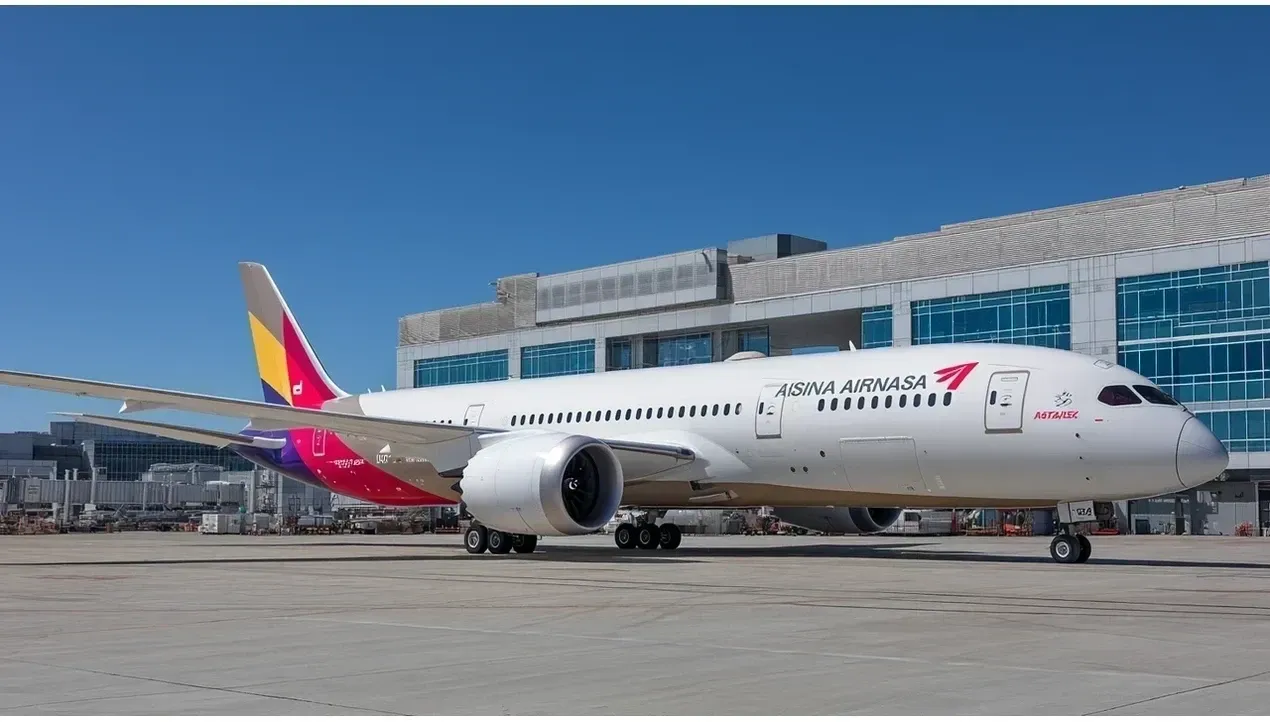 A sleek asiana airlines Boeing 787 Dreamliner aircraft sits on the tarmac with engines ready for flight highlighting its
