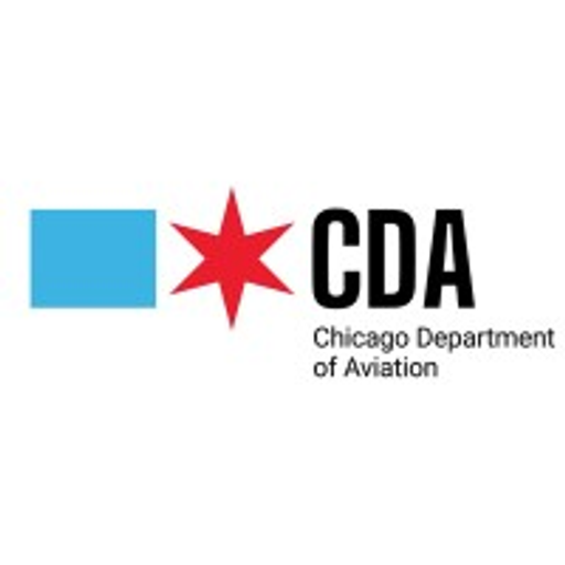 The Chicago OHare International Airport logo a blue square with a red star prominently displayed signifying the airports