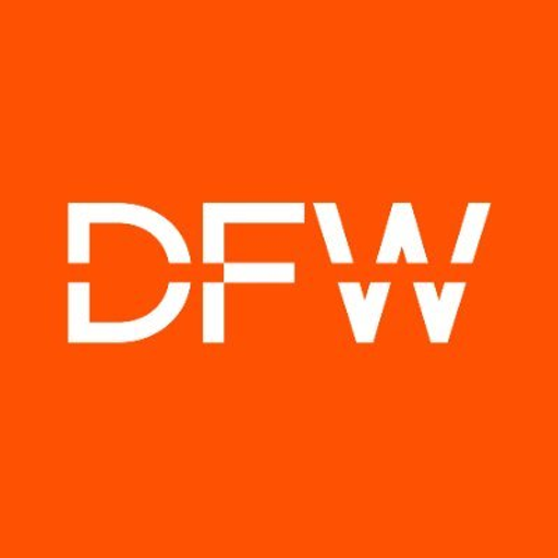 Dallas Fort Worth International Airport logo featuring stylized wings and the airports name in a modern font