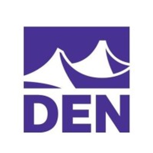 The Denver International Airport logo features a stylized blue mountain peak with a prominent star design symbolizing its