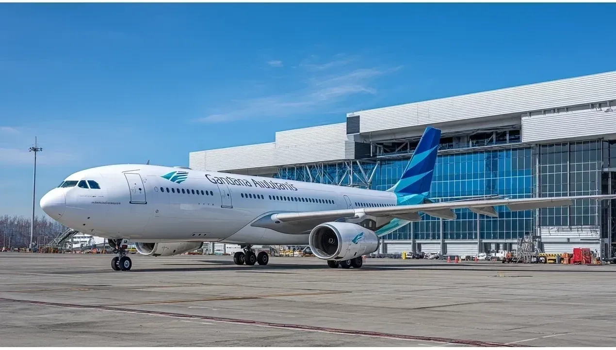 A large Airbus aircraft sits on the tarmac at an airport ready for departure with ground equipment nearby