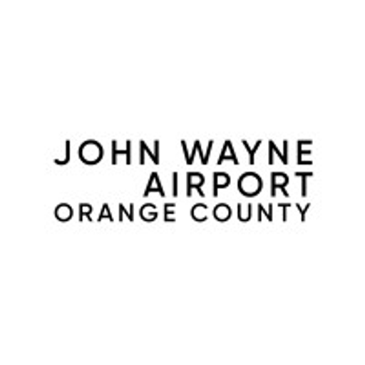 The John Wayne Airport Orange County logo features an airplane graphic with the airports name prominently displayed