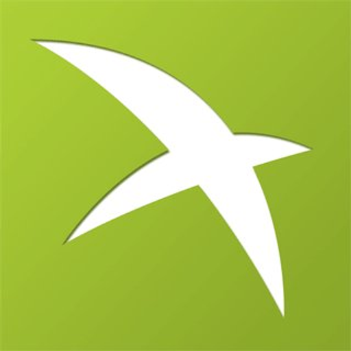 A white stylized airplane logo represents a mobile regional airport with a simple design