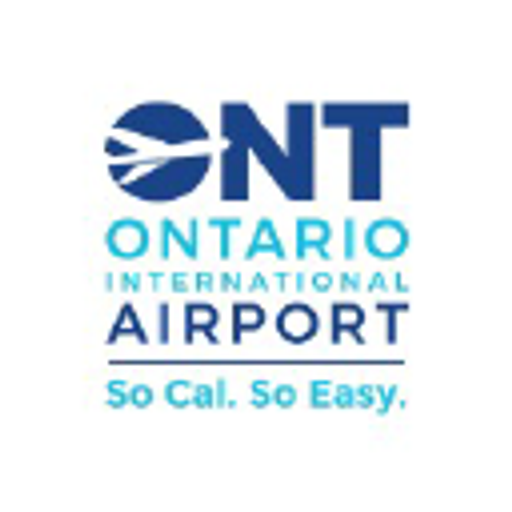 Ontario International Airport logo featuring a stylized airplane graphic within a blue shield shape representing the