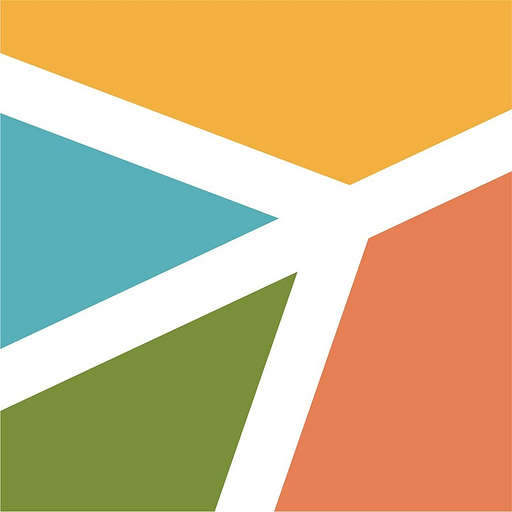Palm Springs International Airport logo features a stylized orange triangle within a white frame surrounded by green and blue