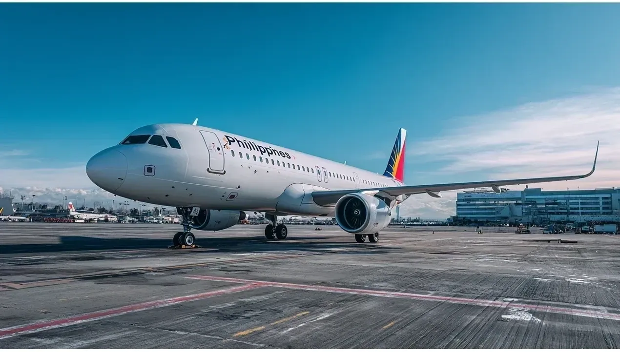 A Philippine Airlines Boeing 777 aircraft stands on the tarmac ready for flight detailed with its livery a prominent feature