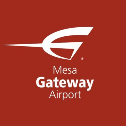 The Gateway Airport logo features a stylized airplane graphic with a bold red color and a white outline indicating a modern