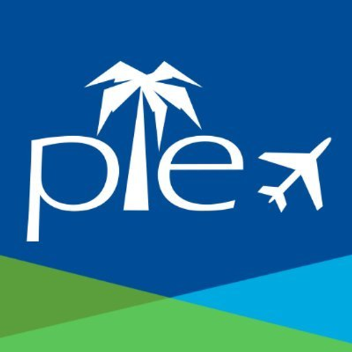 The StPetersburgClearwater International Airport logo displays a white stylized airplane soaring upwards against a blue