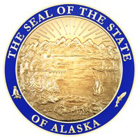 The Ted Stevens Anchorage International Airport logo features a stylized golden anchor symbolizing stability and connection