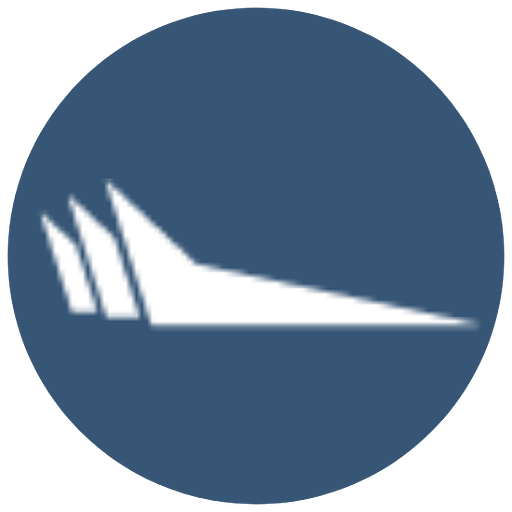 Tweed New Haven Airport logo displays three stylized white aircraft wings against a solid navy background