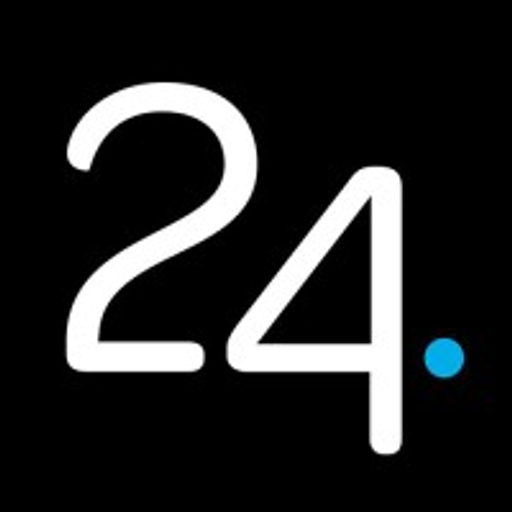 The 24h Trading Inc logo features a stylized blue circle representing a clock and the company name in white text