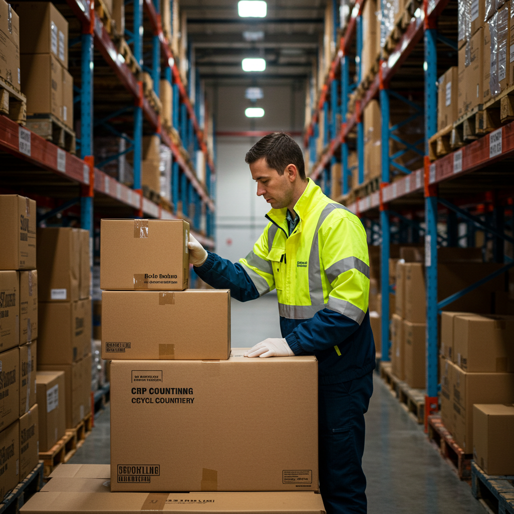 Warehouse staff performing cycle counting on inventory