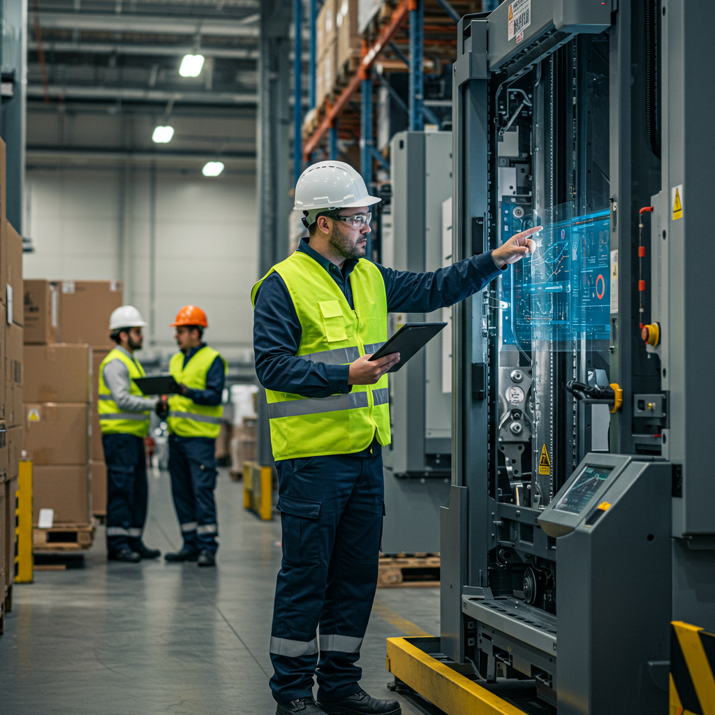 Technician inspecting logistics machinery