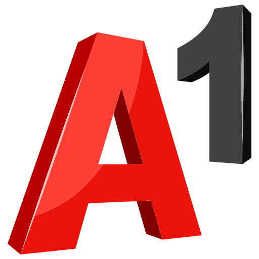 A bold threedimensional red A1 logo stands prominently against a black background with sharp edges and a glossy finish