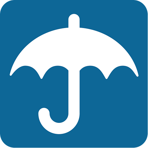 A stylized white umbrella icon represents innovation and protection suggesting a modern brand identity