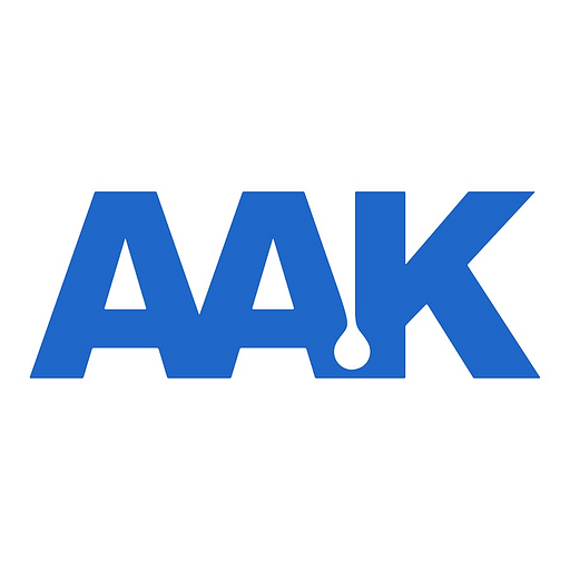 Aakusainc logo featuring a blue stylized Aak design with a distinct upwardpointing arrow within the letter A