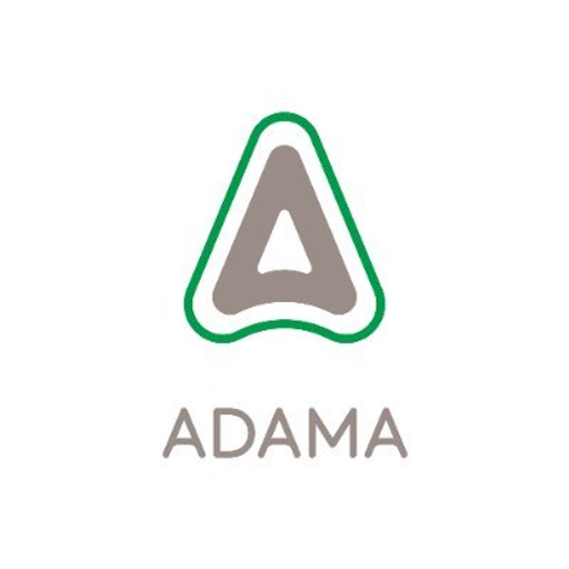 The adama logo features a stylized white triangle prominently displayed against a solid background