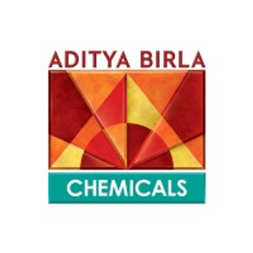 The Aditya Birla Chemicals logo features a stylized blue geometric shape with a white fill and a thin blue border It depicts