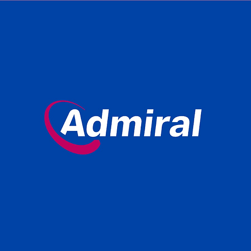 A blue admiral craft equipment corp logo displays the ships emblem against a solid blue background