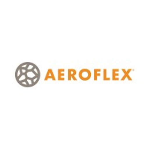Aeroflex logo featuring a stylized shield shape with the company name prominently displayed in black text
