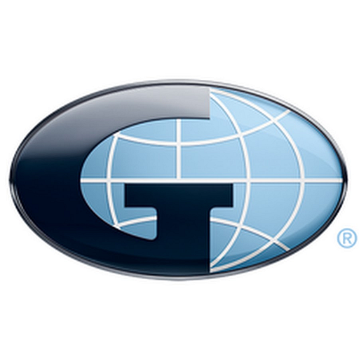 A blue and white Ahc Development Inc logo featuring a bold Georgia Bulldog emblem against a world map background