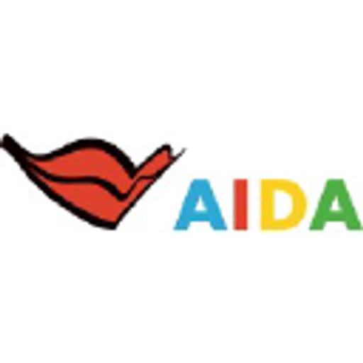 Aida America Corp logo features the Aida wordmark in bold blue with America in a smaller yellow font below it