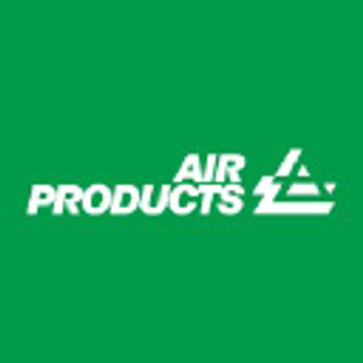 Air Products and Chemicals Inc logo featuring a stylized blue and white shield with the company name prominently displayed