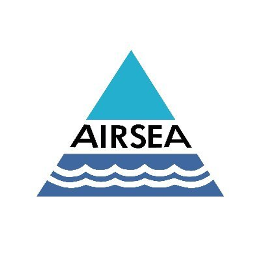 A blue triangle with wavy water beneath represents Air Sea America Incs logo symbolizing maritime connections