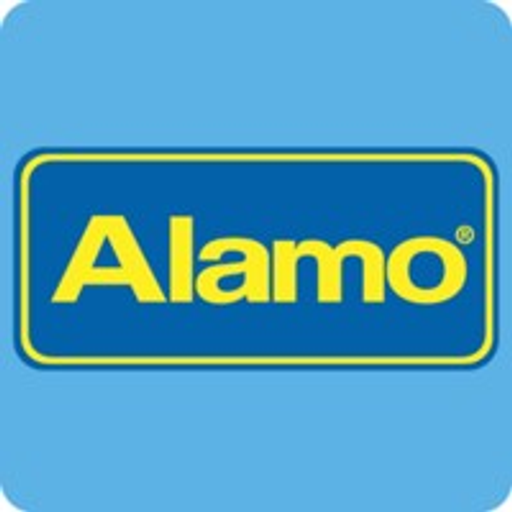 A yellow Alamo Logistics logo is prominently displayed on a blue background showcasing the companys warehouse location in