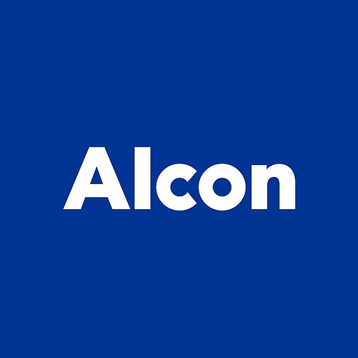 Alcon Atlanta Daily logo featuring the companys blue and white logo design with the name Alcon prominently displayed