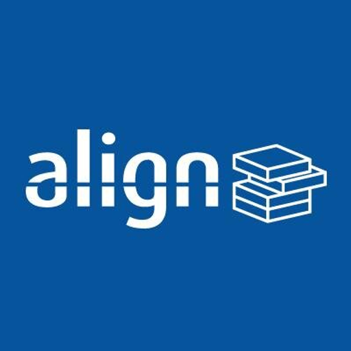 A white stack of books representing the Align Inc logo with a simple geometric design