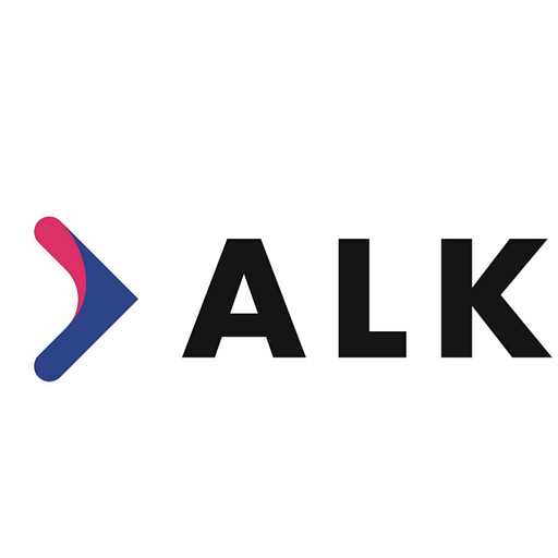 Alkcool logo featuring a blue stylized A with a darker blue accent forming a prominent K shape