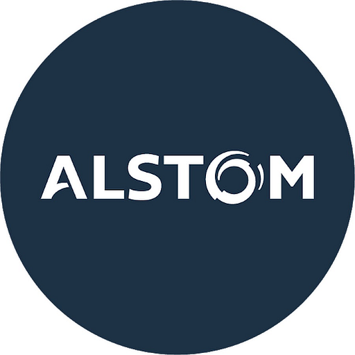 Alstom Ferroviaria Mexico logo featuring a stylized blue and gray shield with the company name and Mexico prominently