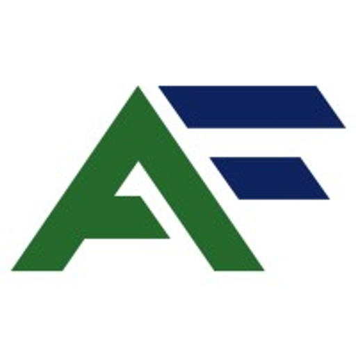 Alumaform Inc logo featuring a stylized dark blue form with a green interior and a white outline
