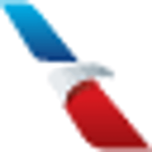 A bright red American Airlines display fixture rests on a white shelf alongside a sleek logo design