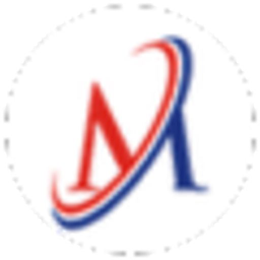 American Marketing Inc logo features a stylized red and blue swoosh creating a dynamic movement suggesting growth and