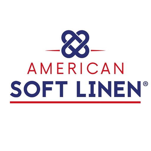 American Soft Linen LLC logo featuring a stylized blue shield with a white simplified linen texture and the text American