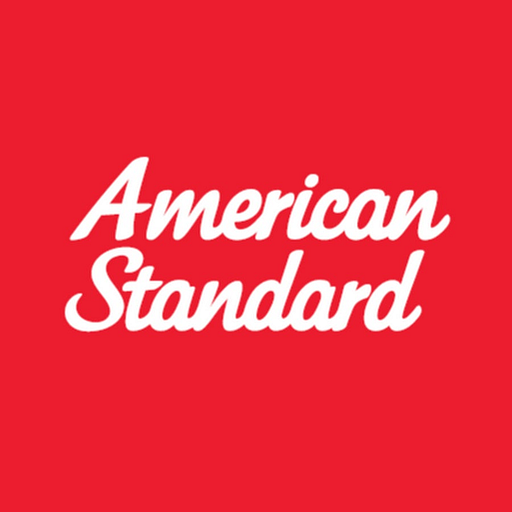 American Standard logo featuring the brands name in bold white letters against a solid red background