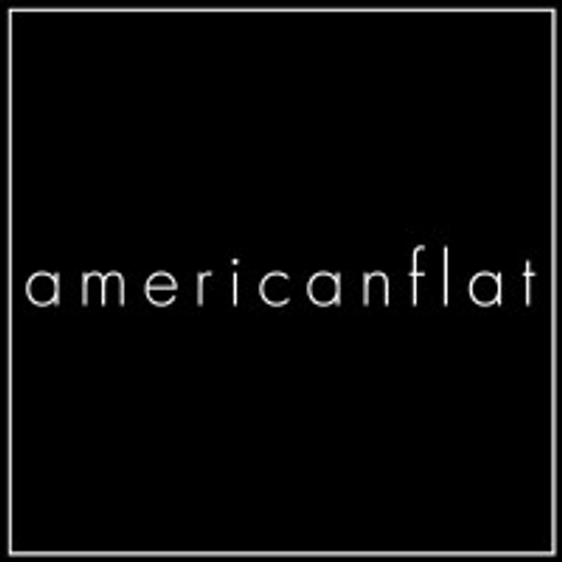 American Flat logo featuring a stylized revolver with a red fill and a white background The logo is a corporate symbol