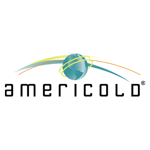 The Americold logo displays a stylized globe with a blue and white color scheme representing global logistics and cold chain