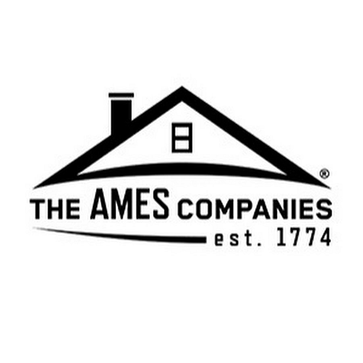 The logo features AMES Tile and Stone Ltd with a stylized house graphic and the text est 1974 suggesting a construction or