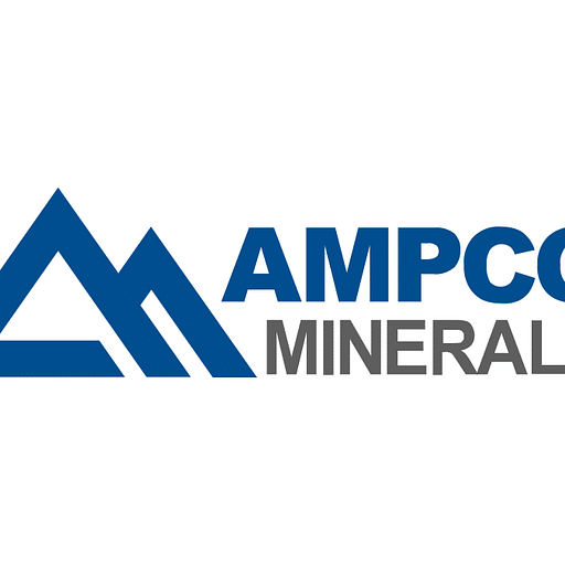 The AMPCO Minerals Inc logo depicts a blue stylized mountain with the company name below in white