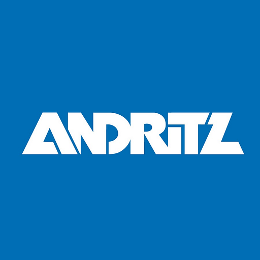 Andritz Inc logo displays a bold blue and white design featuring the company name in a modern font