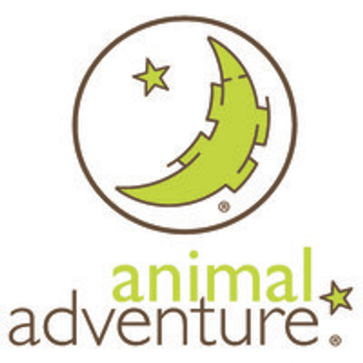 Animal Adventure Inc logo depicts a smiling cartoon animal adventurer exploring a mountainous landscape in vibrant colors