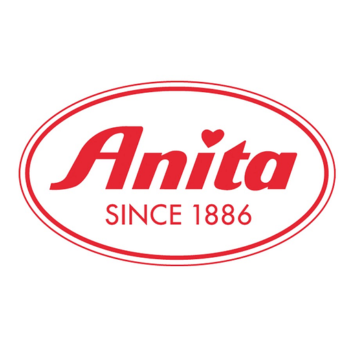 A white logo featuring Anita Plastics LLC in black text with a stylized design element