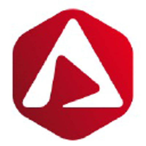 A white triangular Ar Shelving Inc logo with a red background conveys the companys brand identity and product focus