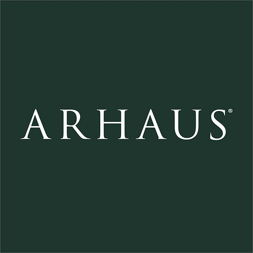 Arhaus logo featuring a stylized blue and gray wave design representing natural elements and the brands ethos