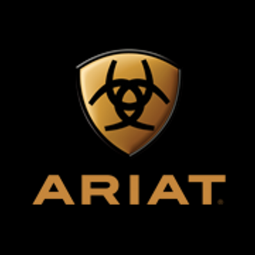 Ariat International Inc logo features the brands iconic shield emblem in gold against a dark background