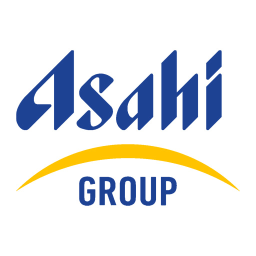 Asahi Beverages America Inc logo displays the Asahi brand name with a stylized yellow wave design prominent in the background