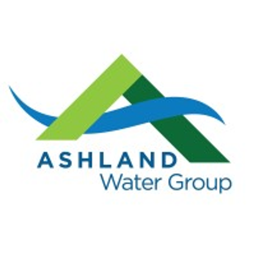 The Ashland Water Group Inc logo features a stylized water droplet shape forming an upwardpointing triangle with the text